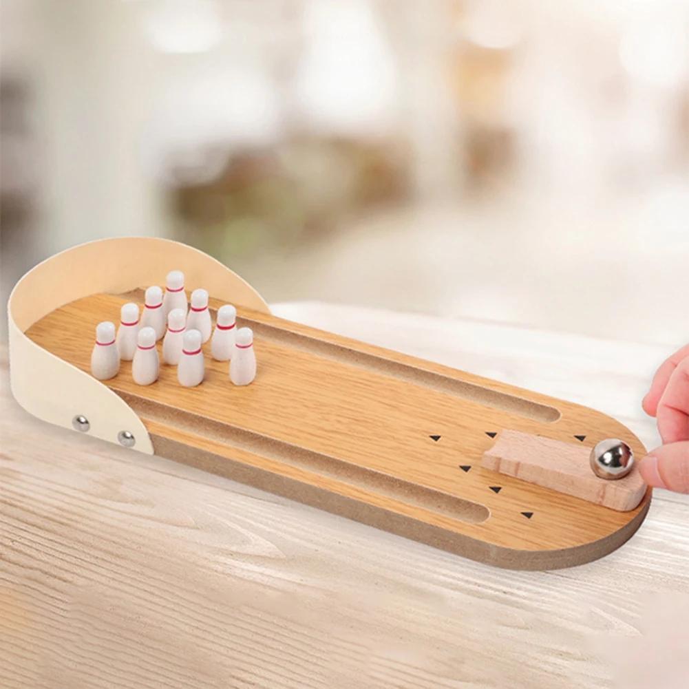 

Table Top Mini Bowling Game Wooden Board Arcade Shooting Office Desk Stress Relief Finger Toys Fun Gifts for Men Women Kids