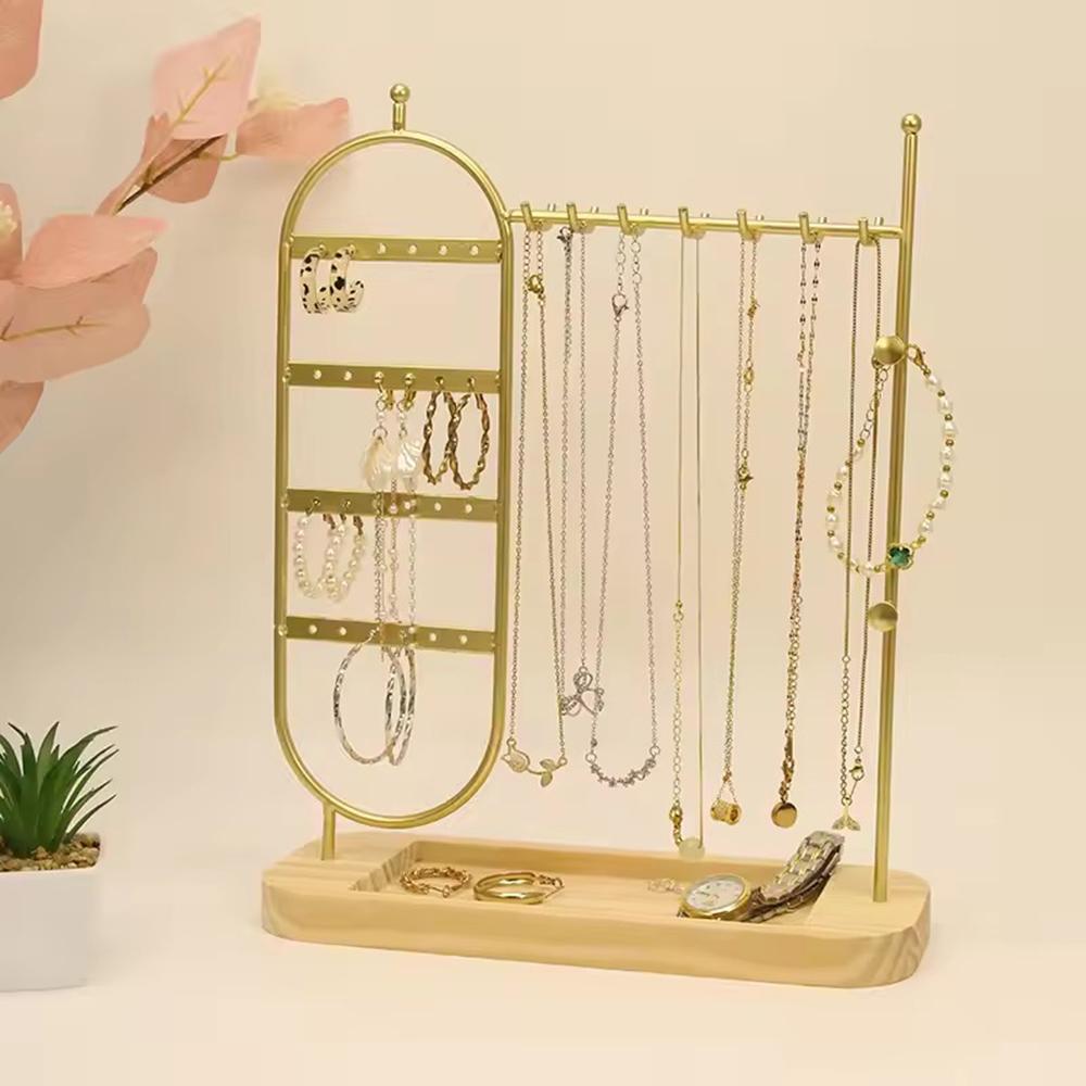 1 Desktop Solid Wood Base Jewelry Rack Suitable for Organizing and Storing Watches, Earrings, Bracelets, Necklaces, Etc