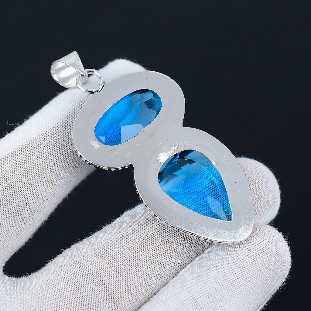 Swiss Blue Topaz Gemstone Handmade 925 Sterling Silver Jewelry Pendant, Blue Handcrafted Jewelry Pendant Necklace, Thanks Giving Jewelry