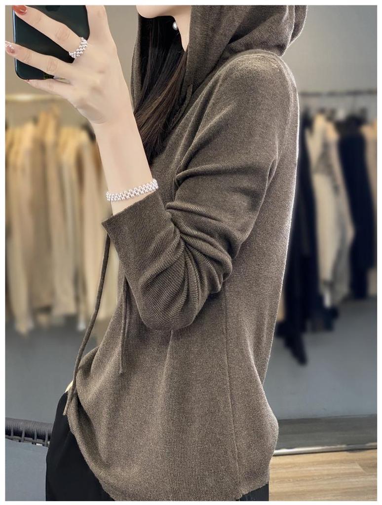 Spring & Autumn Wool Hoodie: Casual, Lazy-Style Knitted Sweater, Slimming Button-Up, Versatile for Women