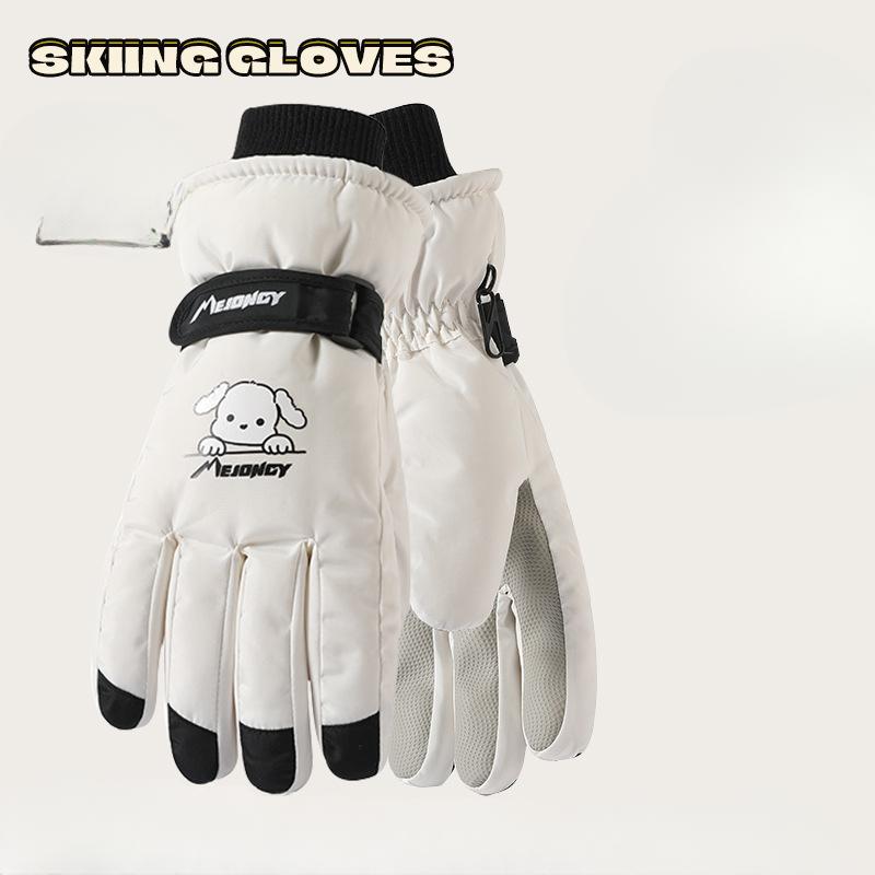 

Ski Gloves In Winter Cute Women Plus Velvet Thickened Warm Full Palm Touch Screen In Winter Riding Electric Bikes Against Wind and Cold One size