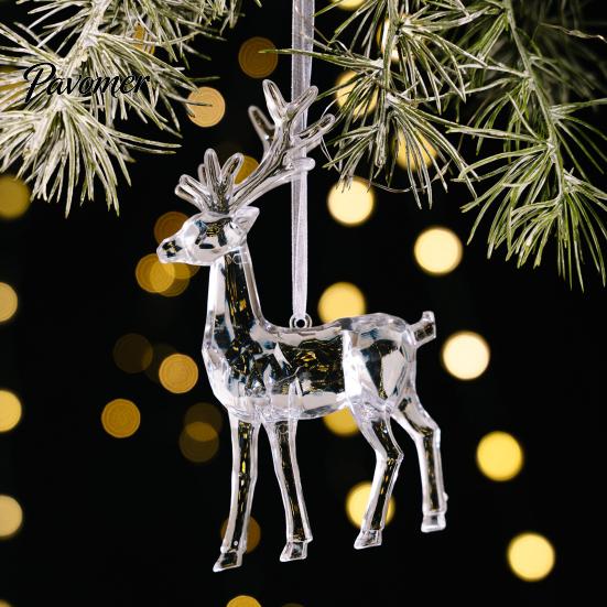 Durable Acrylic Hanging Decors Faux Crystal Christmas Ornaments, Clear Reindeer/Bell/Wreath/Wine Glass Winter Modern Holiday Ornament Collection