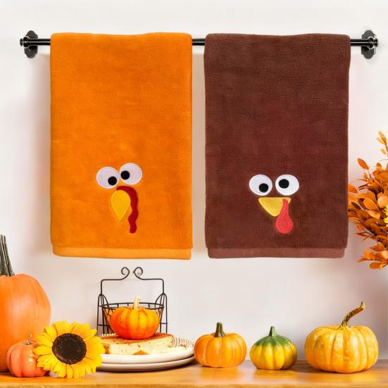 Thanksgiving Turkey Towel Embroidered Turkey Hand Towel Absorbent Bathroom Kitchen Towel for Home Farmhouse Thanksgiving Decoration