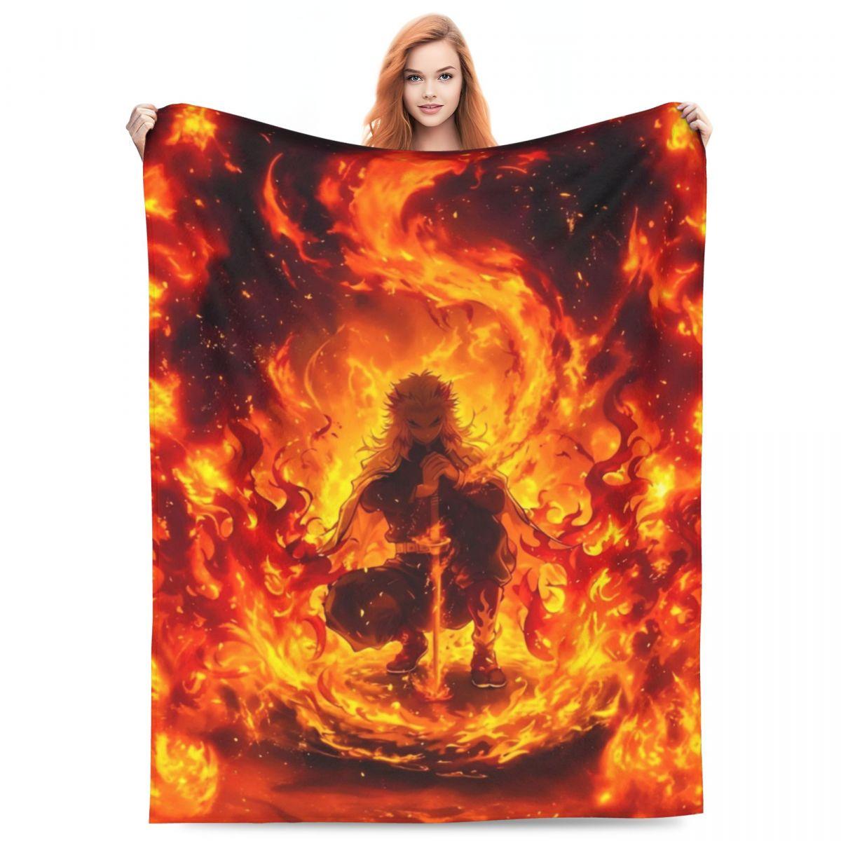 

Пламенный столп Кёджуро Ренгоку Одеяла Аниме Клинок, рассекающий демонов Плюшевое Смешное Теплое Плед для покрывала Весна/Осень 30x40in