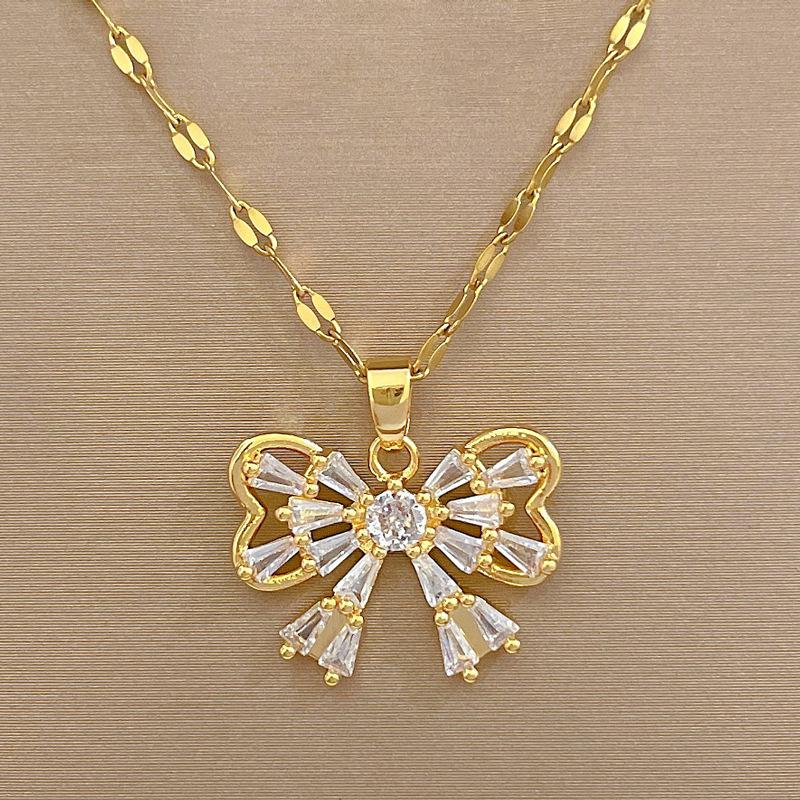 Titanium Steel Micro-Inlaid Necklace Earrings Set Light Luxury Micro-Inlaid Butterfly Personality Temperament Banquet Earrings Necklace Combination