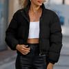 Women Autumn Winter Down Cotton-Padded Jacket Stand Collar Long Sleeve Pockets Zipper Placket Cropped Jacket Warm Overcoat