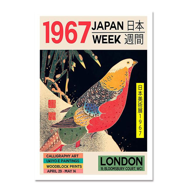 

Плакаты выставки произведений искусства Японии Плакаты Недели Японии 1967 Птицы Картина на холсте Абстрактное настенное искусство Картина для декора домашней комнаты 21x30cm No Framed