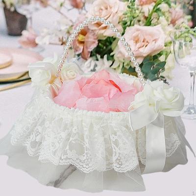 Wedding Basket Small Flowers Box Ideal Gift White Bridesmaid Lace Flower Girl for Event
