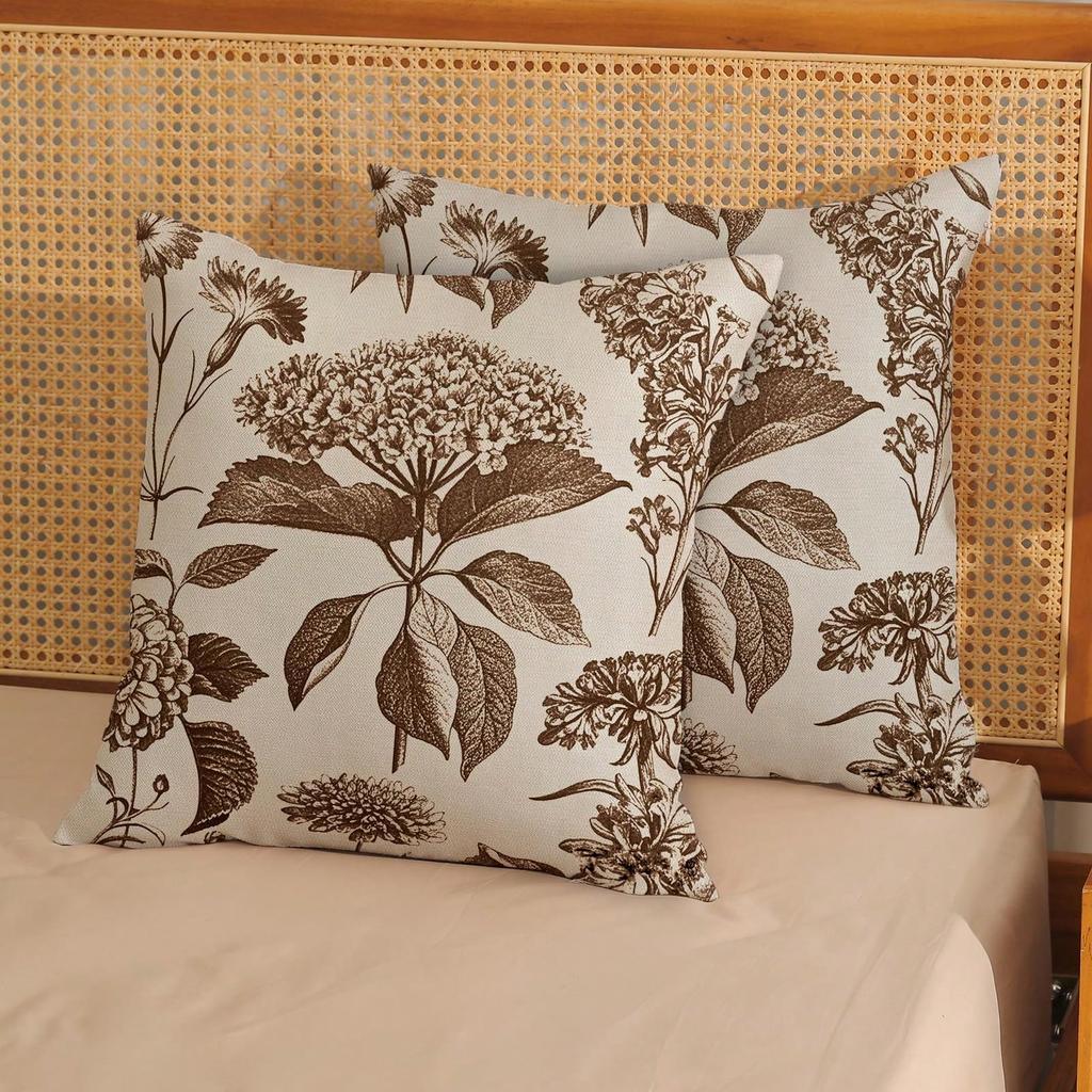 1Pc Vintage Navy Floral Pillow Covers - Polyester, 2D Double-Sided Printed, Decorative Pillow Cases For Sofa & Bedroom, Perfect