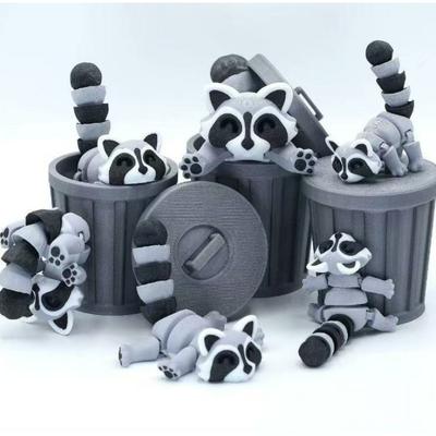 Farbverlauf Gelenkiger Waschbär Fidget Spielzeug (3D gedruckt): Mehrgelenk-Bewegliches Tier mit Mülleimer – Trendige Wohn-/Schreibtisch-Dekoration