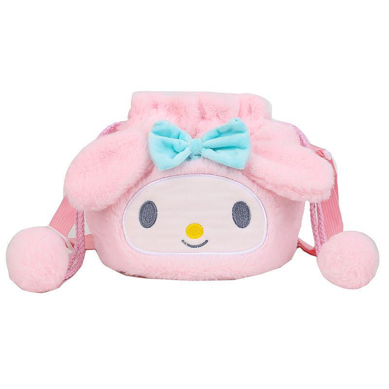 Kuromi Melody Cinnamoroll Cute Plush Drawstring Tote Bag For Girls