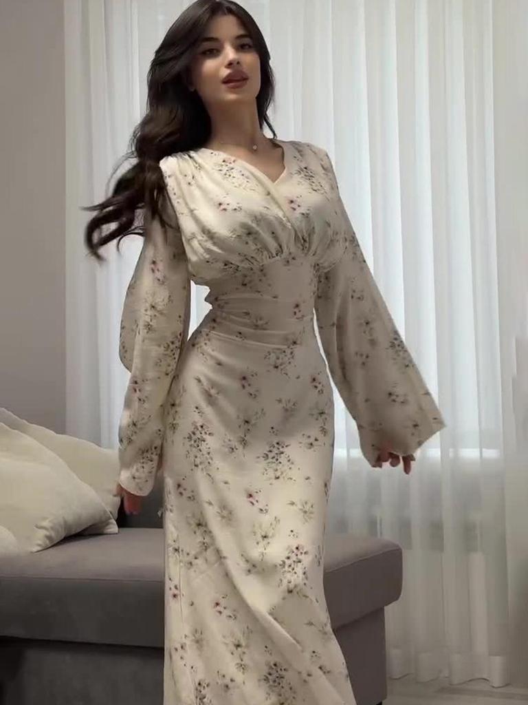 2025 Summer Elegant Long Sleeve Waist-Cinching Dress for Women