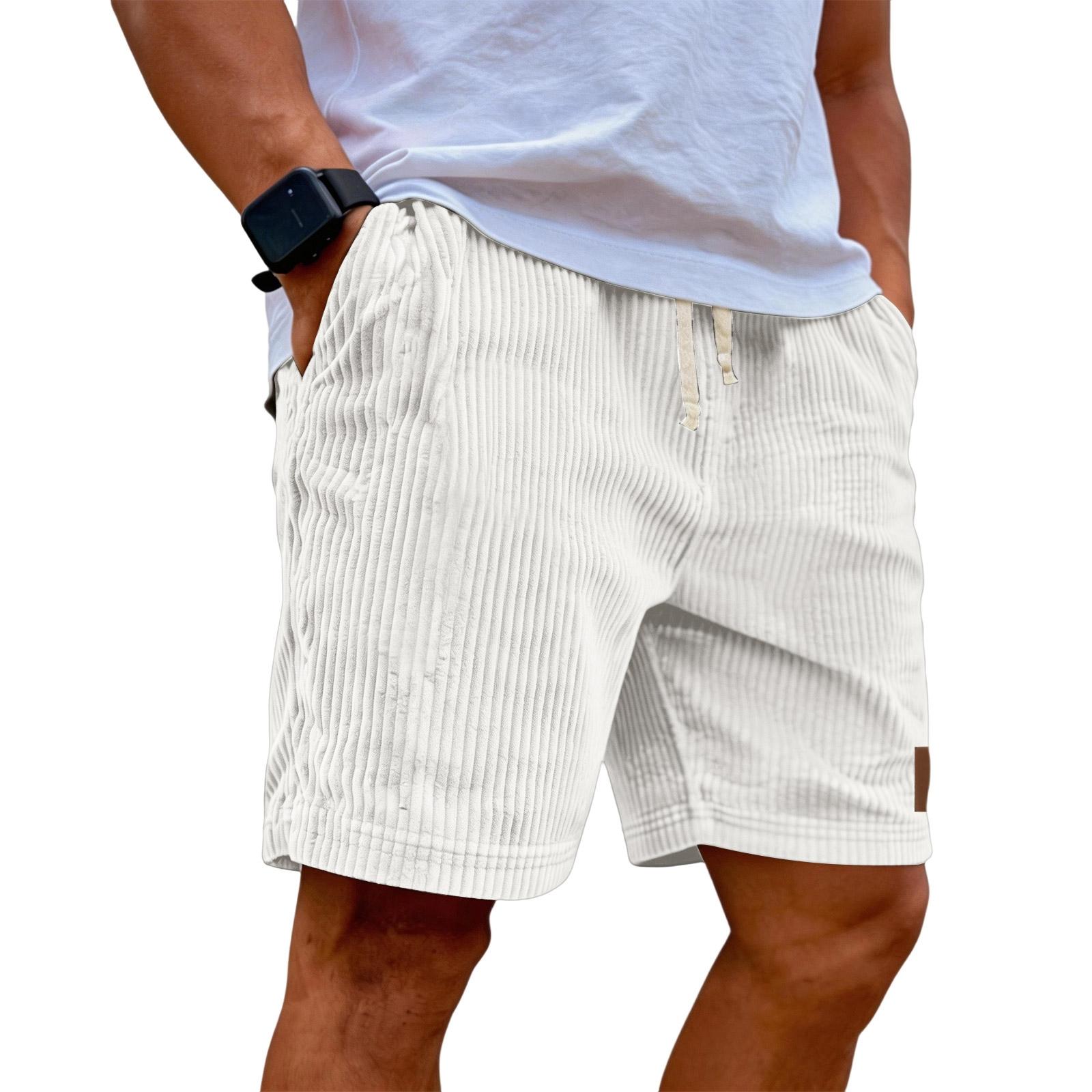 

Men Corduroy Drawstring Waist Casual Shorts with Patch Relaxed Fit Lightweight Breathable Material Summer Wear XL білий
