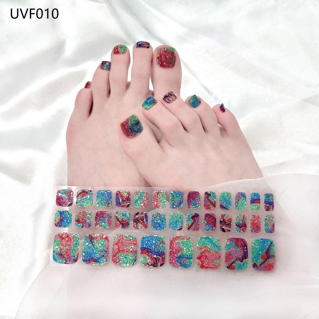 Gel Toe Nail Art Stickers - Semi-Cured UV Lamp Foot Nail Polish Stickers