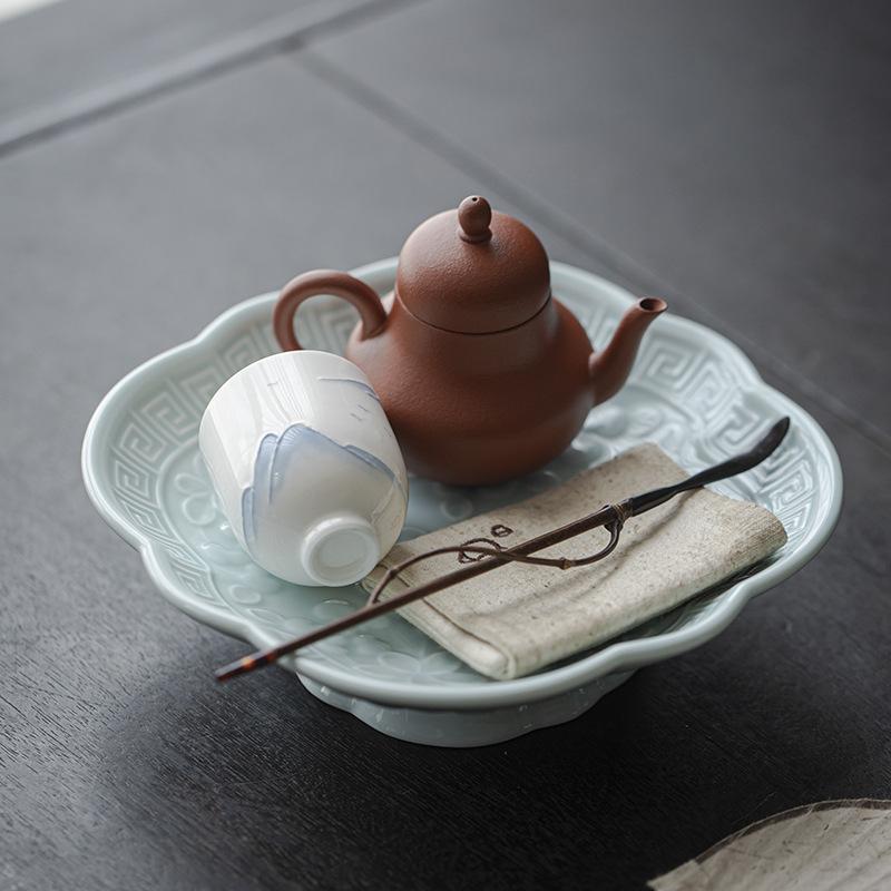 Chinese Style Ceramic Tea Tray Stand Creative High Footed Snack Plate Home Use Fruit Tray Dessert Plate Tea Ceremony Accessories