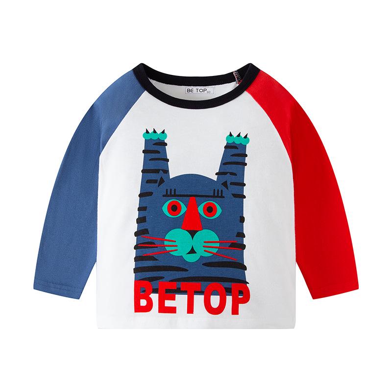 

Футболка из хлопка с длинными рукавами и рисунком из мультфильма для мальчиков 2025 года в корейском стиле 120 cm синий/тигровый