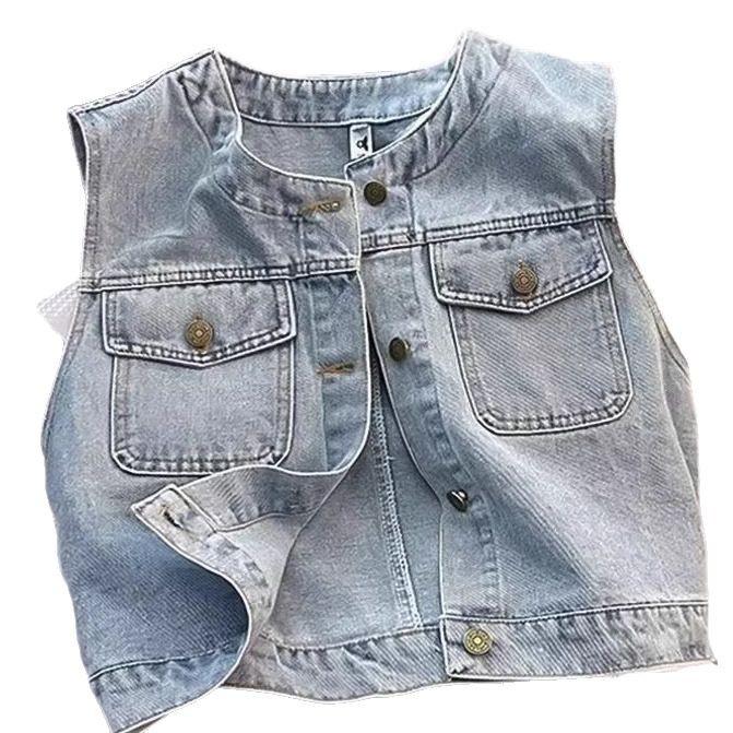 

Женская ковбойская куртка-жилет Летняя Новинка Корейская версия Весенне-осенний жилет без рукавов XL