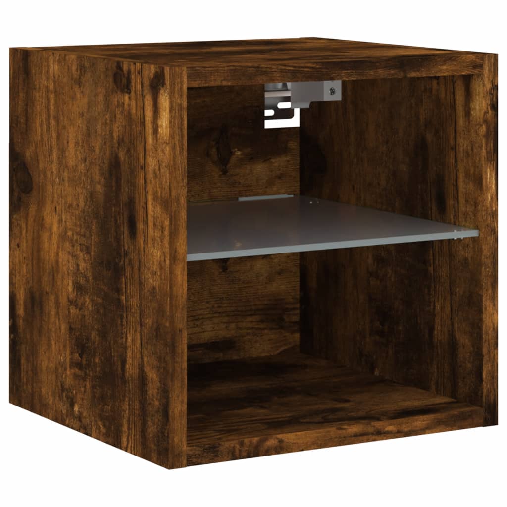 Wall Mounted TV Cabinet with RGB LED Lighting Smoked Oak Finish 30 x 28.5 x 30 cm