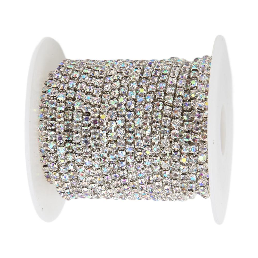 1pcs Ideal 10 Yards Rhinestone Trim 2.5mm AB Color Crystal Rhinestone Chain Rhinestone Cup Chain For DIY Crafts