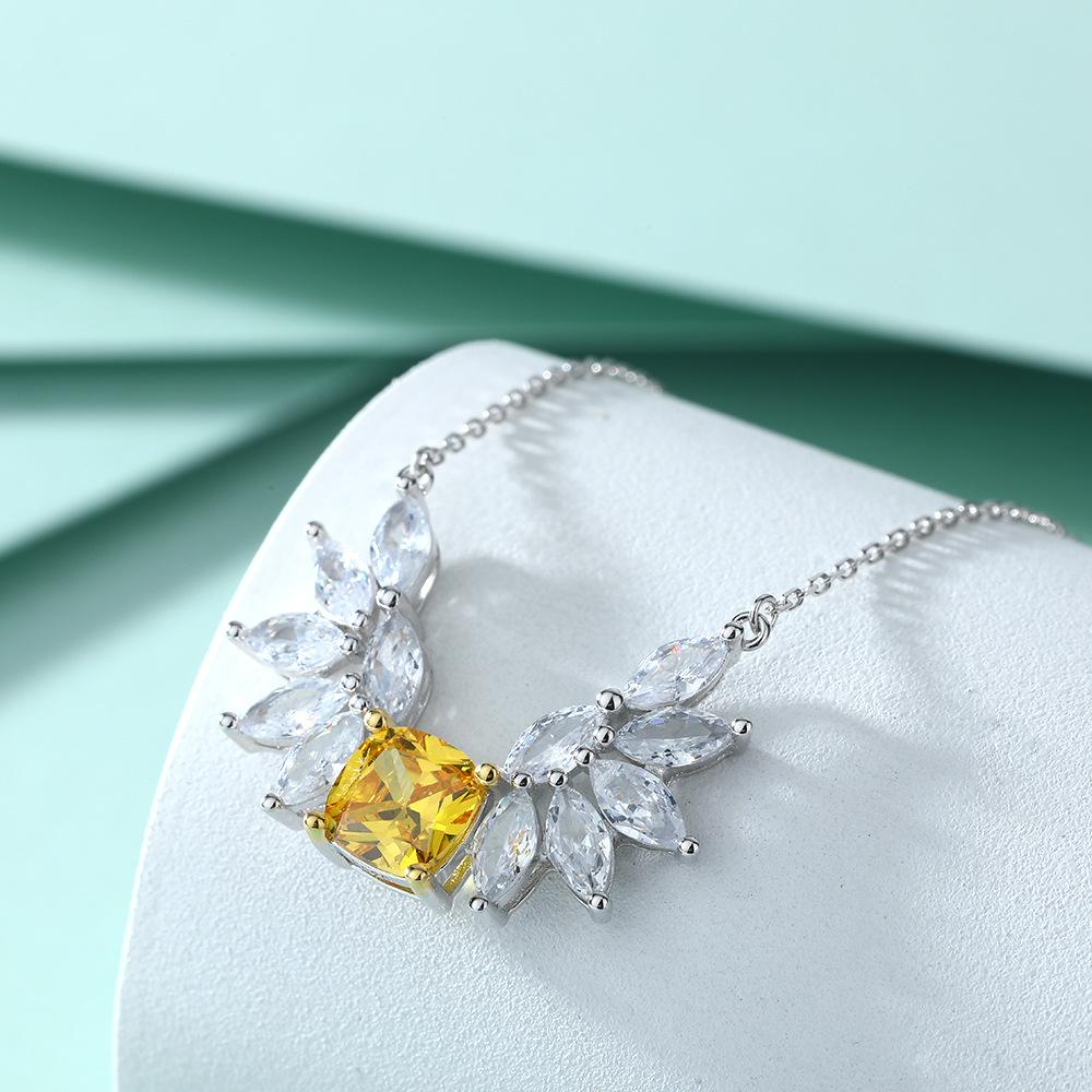 S925 silver natural stone angel wing necklace female niche high-end yellow zircon gemstone pendant sterling silver collarbone chain