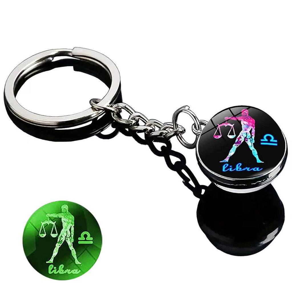 Kulatý svítící krystal zvěrokruhu Keychain - Panna & Lev