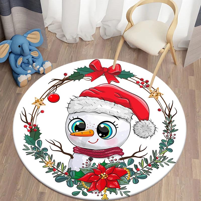 Christmas Decoration Kawaii Printed Round Carpet Home Bedroom Children's Living Room Floor Mat   Anti Slip