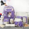 INS High School Durable Five-Piece Backpack Set for Girls - Large Capacity, Double Shoulder Bag for Junior and Middle School Students