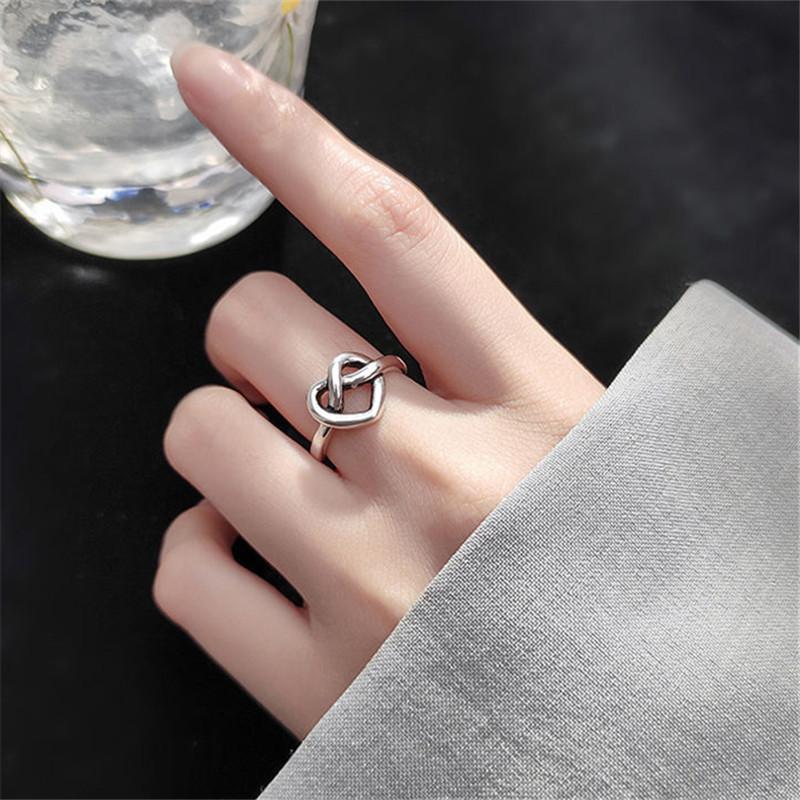 Women's Jewelry 925 Sterling Silver Tie a Knot Heart Rings For Women Accessories Wholesale Jewellery Prevent Allergy