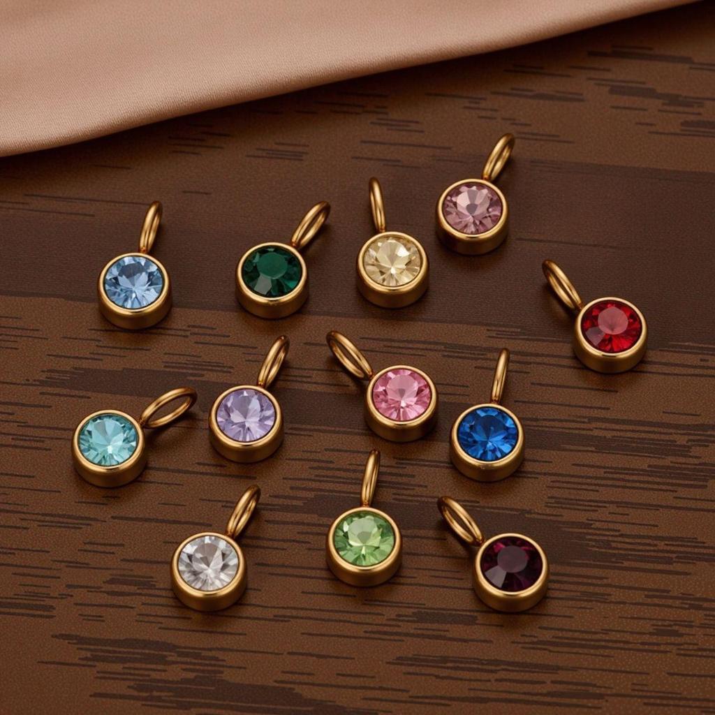 Polished Stainless Steel Birthstone Pendant with Vacuum Electroplating and Retro Design