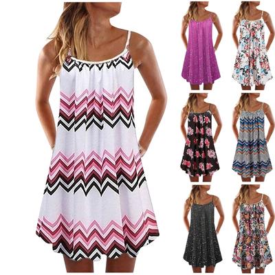 Women's Fashion Summer Casual Vest Sleeveless Bohemian Print Loose Tank Large Dress