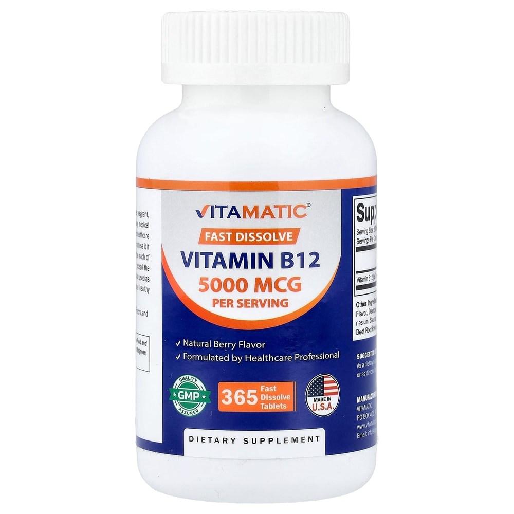 iHerb Vitamin B12 Natural Berry 5000mcg Fast-Dissolving Tablets 365 Tablets 2500mcg per Tablet Unisex