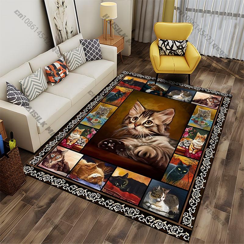 Artistic portraits of various cats carpet Yoga living room room decor children's crawling mat doormat area rug games mat