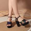 Fashion 2025 Women's Shoes Buckle Strap Women's Sandals Fashion Printing Dress Sandals Women Summer Plus Size Peep Toe Heeled Sandals