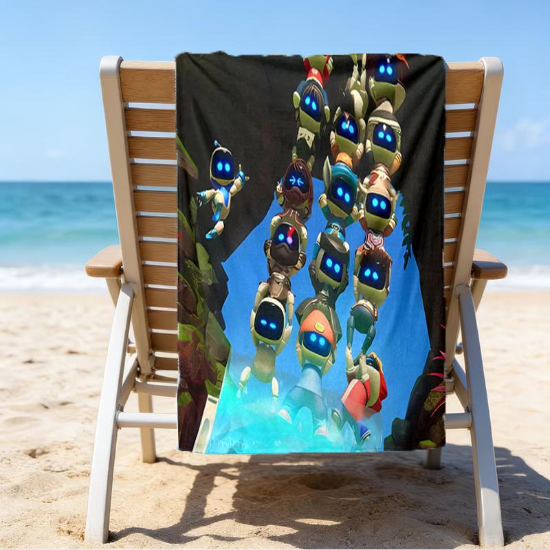 proof beach towel with a Astro Bot4 pattern - soft,absorbent,quick-drying,machine washable - perfect for swimming,camping,bathing