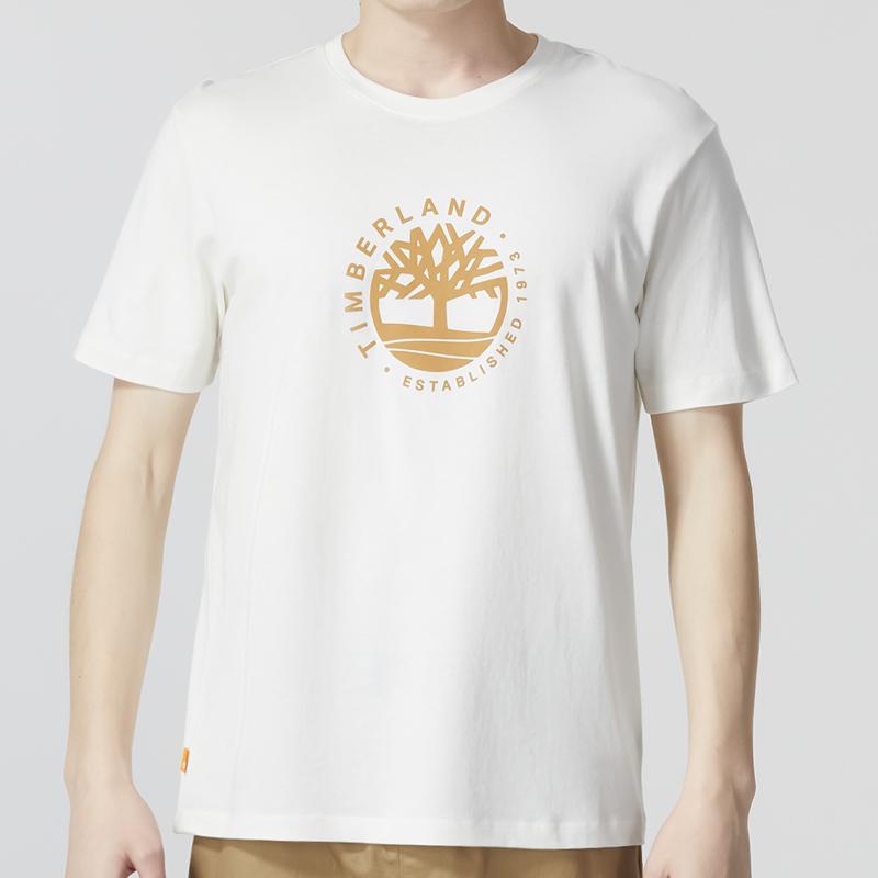 Timberland Printed Crew Neck Pullover Casual Short Sleeve T-Shirt Unisex Tops Vintage-White A6QWKCM9