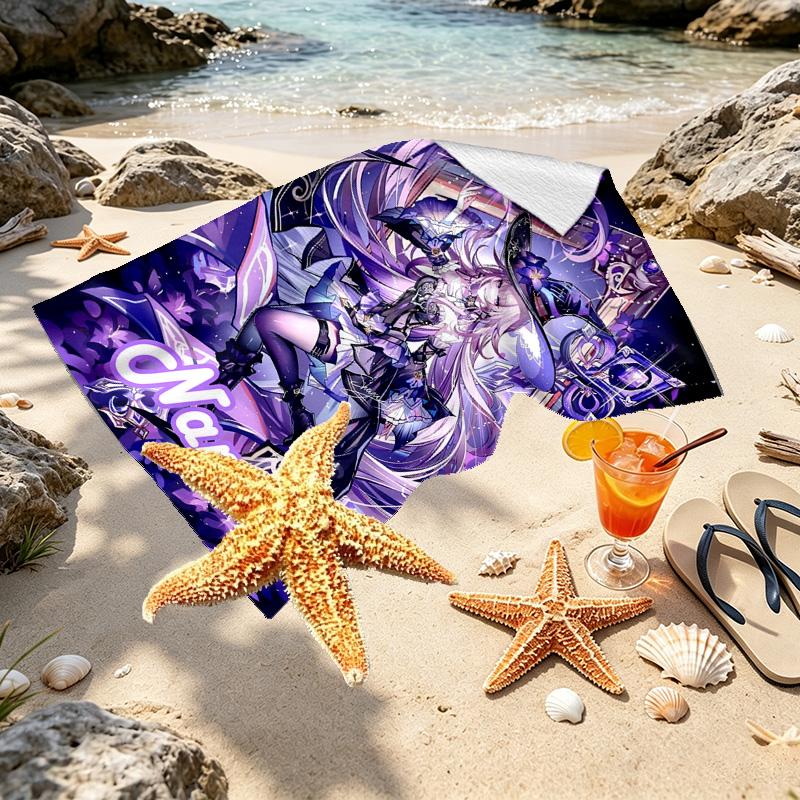 Custom Name Personalized Genshin Impact Print Beach Towel, for Trip Camping Beach Party Home Decor, Birthday Gift for Family & Friends