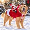 Pet Christmas Photo Props Santa Riding Dog Costume, Rider Outfit, Hooded Funny Holiday Costume for Winter Cosplay Small Medium Large Dogs, Xmas Party