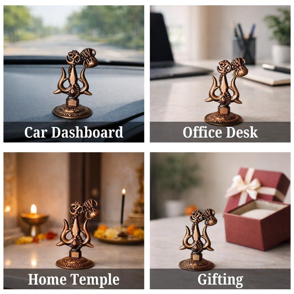 Premium Metal Shiv Trishul with Damroo Showpiece for Car Dashboard, Home Temple & Office Desk | Shiva Trishul |