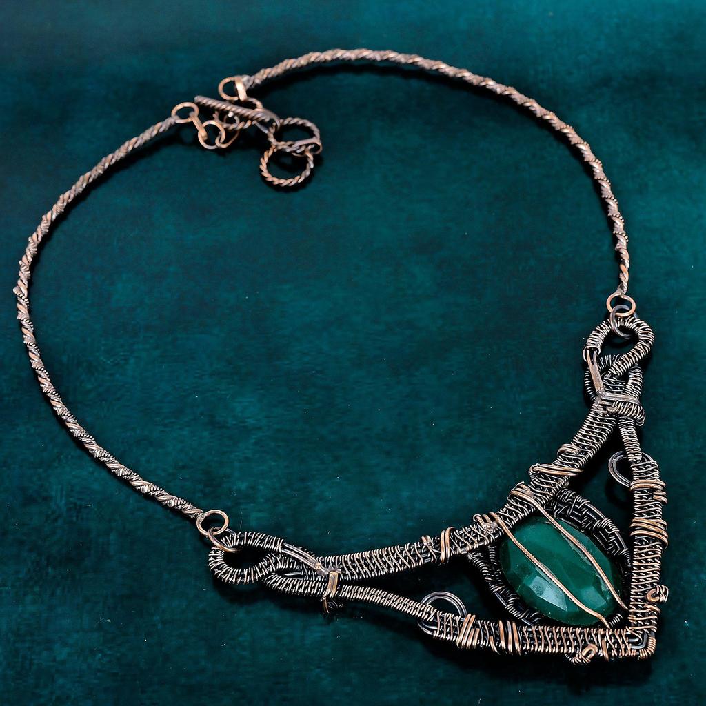 Faceted zambian emerald necklace handmade copper wire wrapped emerald necklace gemstone jewelry birthstone jewelry anniversary gift for her