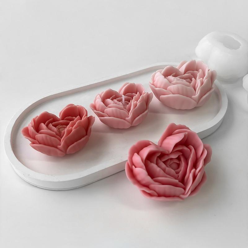 Heart Flowers Mold DIY Heart Shaped Roses Aromatherapy Candle Epoxy Resin Plaster Mould Handmade Soap Silicone Molds
