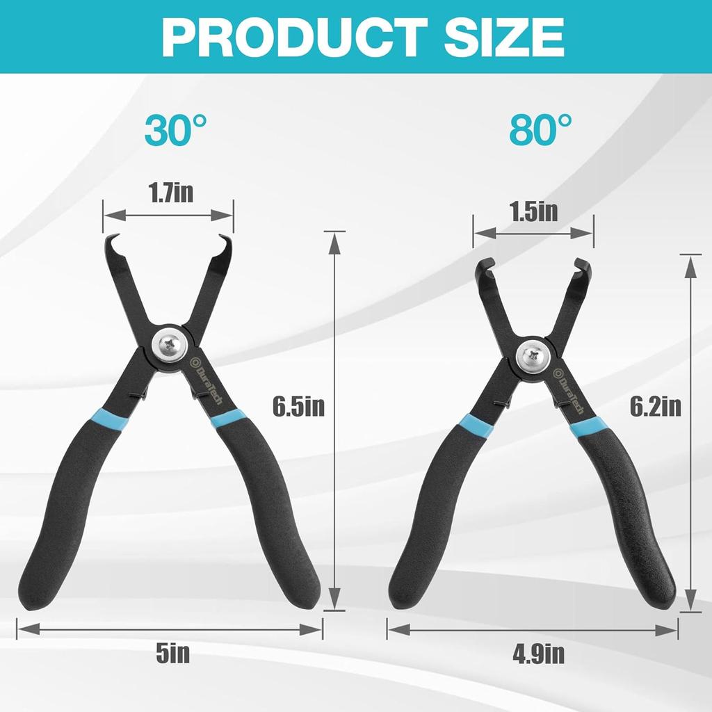 DURATECH 2-Piece Push Pin Pliers Set With 30 Degree And 80 Degree Offset Jaws, Spring Loaded And Plastic Spraying, Auto Clip Removal Tool Kit For