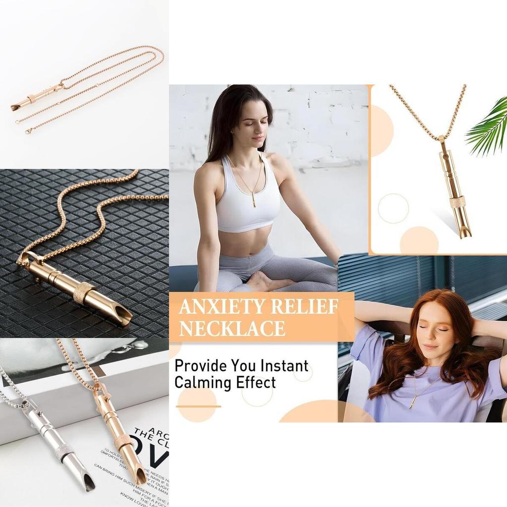 Stainless Steel Meditation Mindfulness Pendant Breath Control Whistle Long Necklace