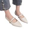 Pointed Toe Flat Shoes with Mary Jane Strap and Metallic Button Detail Slip On Design Comfortable Low Heel Casual Footwear for Women