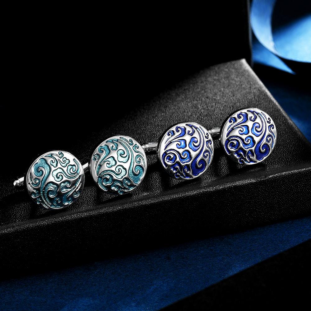 2Pcs/Set Vintage Wind and Cloud Pattern Round Cufflinks For Mens Shirt Suit Jewelry