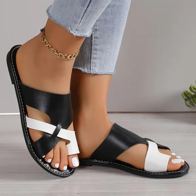 Mix Color Flat Sandals Women 2026 Summer Pu Leather Clip Toe Outdoor Slippers Woman Plus Size 43 Non Slip Beach Slide Flip Flops
