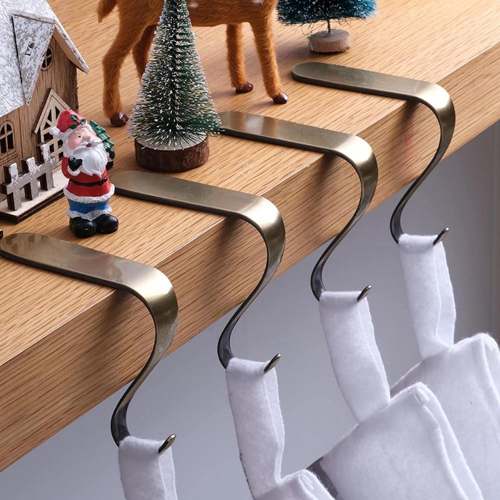 New Year Shelf Metal Grips Garland Hanger Mantel Hooks Christmas Stocking Holders Stockings Clip