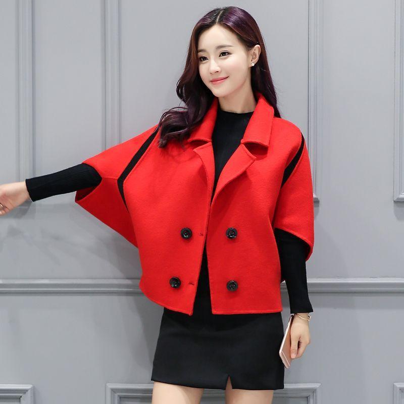 

New Autumn and Winter Slim-fitting Bat-sleeve Woolen Coat, Simple and Versatile Coat for Women To Look Taller and Slimmer M