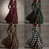 Vintage Plaid Long Sleeve Dress With Pockets For Autumn Fashion Enthusiasts