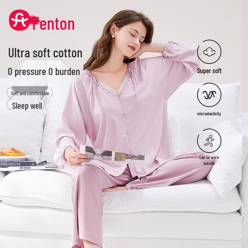 Fenteng Women s Casual V-Neck Button Cardigan Pajama Set L