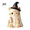 Trendy Desk Accessories Vintage Witch Cat Halloween Decoration, Small Wooden Unique Gift for Her Figurine Farmhouse Mantel, Bookshelf Table,